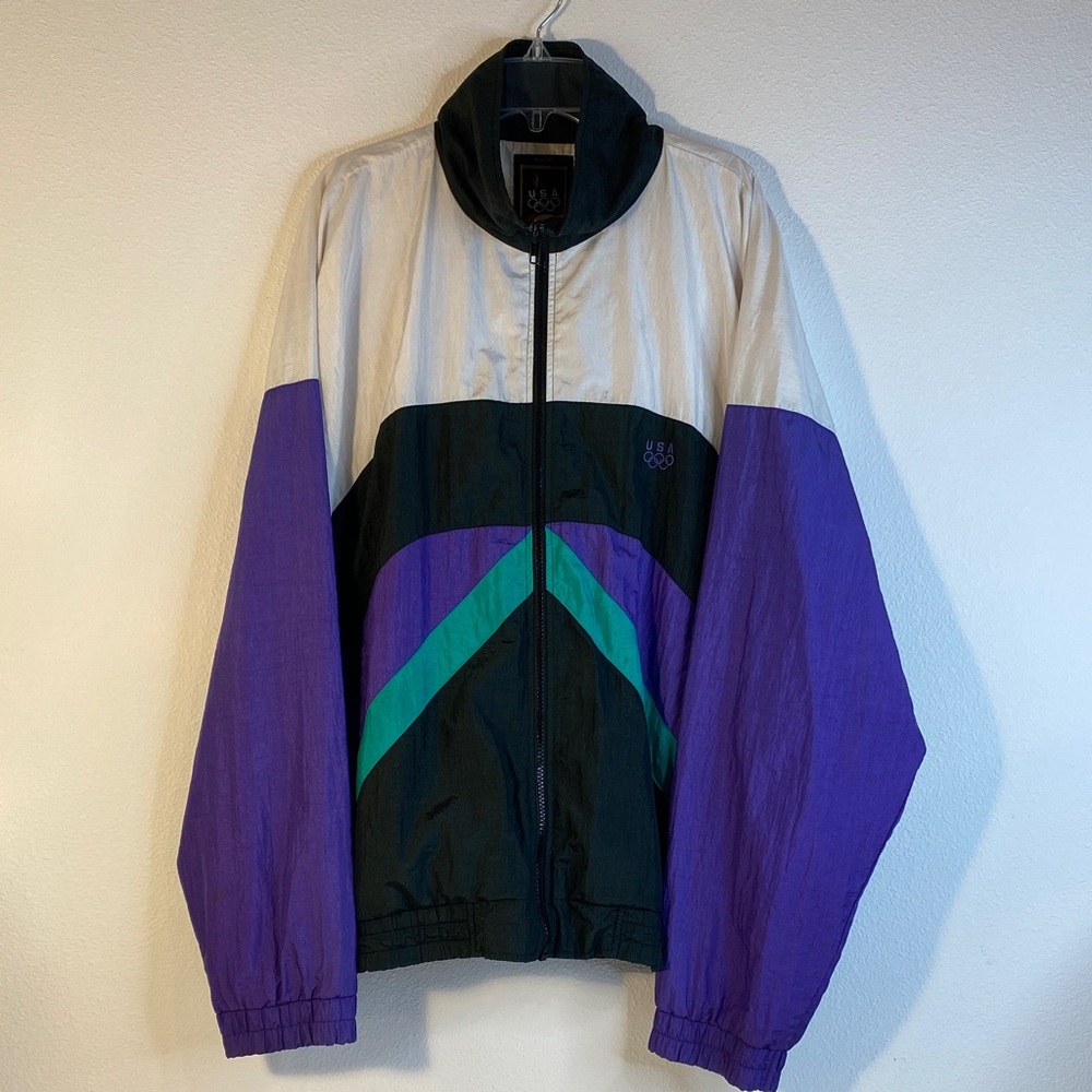90s Vintage USA OLYMPICS Colorblock Windbreaker Jacket